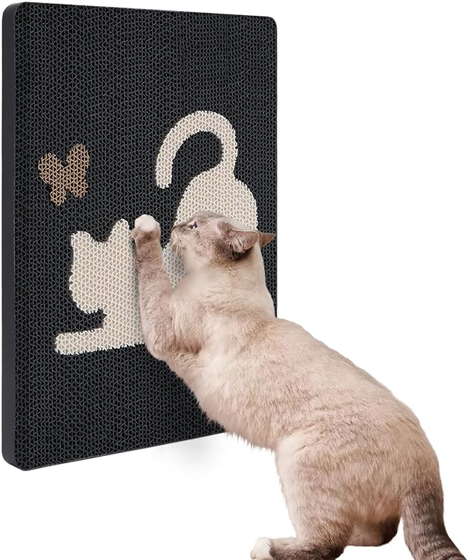 Ownpets Wall Cat Scratcher, Cute Vertical Cat Scratching Board, Wall Mounted Cat Scratch Pad for Wall, Glass, Wood, and Tile , Black