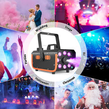 Load image into Gallery viewer, HAKUTA Light Rain and Splash Proof Fog Machine, 500W Smoke Machine with 2300 CFM Output of Fog &amp; 2 Remotes, 8 LED Lights with 4 Light Effects for Outdoor Music Festival Pool Party Wedding DJ Stage
