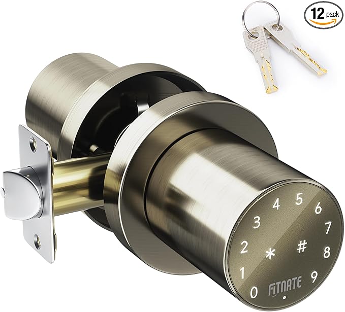FITNATE Keypad Door Knob,Touchscreen Keyless Entry Door Lock, Electronic Door Knob with Keypad, Auto Lock, Anti-peep Password for Bedroom Home Office Garage, Bronze Gold