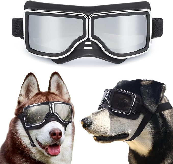 OWNPETS Large Dog Sunglasses Goggles UV Protection Outdoor Riding Motorcycle Driving Dog Goggles Adjustable Strap Black