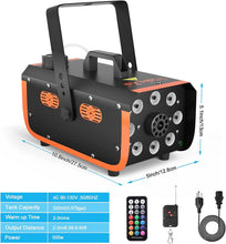 Load image into Gallery viewer, HAKUTA Light Rain and Splash Proof Fog Machine, 500W Smoke Machine with 2300 CFM Output of Fog &amp; 2 Remotes, 8 LED Lights with 4 Light Effects for Outdoor Music Festival Pool Party Wedding DJ Stage
