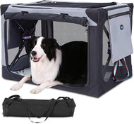 Ownpets 32 Inch Collapsible Dog Crate Portable Travel Dog Soft Crate, 3-Door Dog Kennel with Detachable Storage Bag and Double-Sided Mat