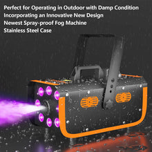 Load image into Gallery viewer, HAKUTA Light Rain and Splash Proof Fog Machine, 500W Smoke Machine with 2300 CFM Output of Fog &amp; 2 Remotes, 8 LED Lights with 4 Light Effects for Outdoor Music Festival Pool Party Wedding DJ Stage
