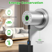 Load image into Gallery viewer, FITNATE Fingerprint Door Knob with Keypad, Keyless Smart Door Knob with App Control, Biometric Door Lock for Bedroom, Apartment, Hotel, Office, Silver
