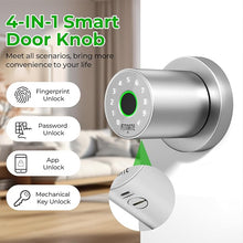 Load image into Gallery viewer, FITNATE Fingerprint Door Knob with Keypad, Keyless Smart Door Knob with App Control, Biometric Door Lock for Bedroom, Apartment, Hotel, Office, Silver
