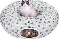 Ownpets Gray Large Cat Tunnel Bed for Indoor Cats with Washable Cushion for Kitten, Puppy, Rabbit