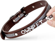 Ownpets Microfiber Leather Personalized Dog Collar for Large and Extra Large Dogs Adjustable Soft Custom Name Pet Collars, Brown, Size XL