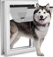 Ownpets Aluminum Extra Large Dog Door Heavy Duty Pet Door with Magnetic Flap and Lockable Sliding Panel Up to 200lbs Silver Size XL