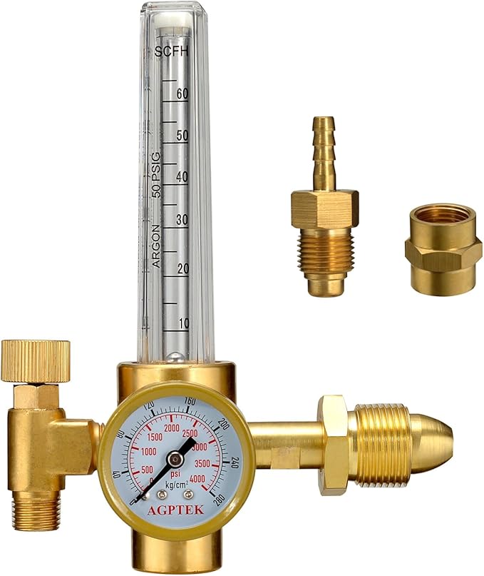 AGPTEK Mig/Tig Flow Meter Regulator, CO2 Argon Pressure Reducer Gauge Weld Flowmeter 10 to 60 cfh Full Copper