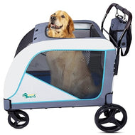 Ownpets Extra-Large Dog Stroller for Large Dogs, with Hanging Storage Bag and Adjustable Handle & Breathable Mesh, Up to 154lbs