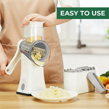 Load image into Gallery viewer, Multifunctional Cheese Grater 5-in-1 Stainless Steel Blade Set for Slicing, Shredding, and Grinding with an Enlarged Feeding Port, White
