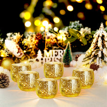 Load image into Gallery viewer, IMAGE Elegant Votive Gold Glass Tea Light Holders Set of 6, for Weddings, Diwali, Home Decor, and Special Events
