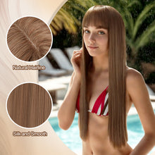 Load image into Gallery viewer, AGPtEK 23.6&quot; Long Straight with Flat Bangs Synthetic Hair Heat Resistant Fiber Hair for Women Party, Cosplay, Daily-Use and Festivals, Flaxen

