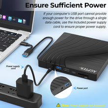 Load image into Gallery viewer, AGPtEK 7 in 1 External CD/DVD Drive for Laptop, USB 3.0 Slim DVD Burner with Ethernet Adapter, USB Ports and TF/SD Card Slots, CD/DVD Player Reader/Writer for Laptop, PC, MacBook, Windows Linux Mac OS
