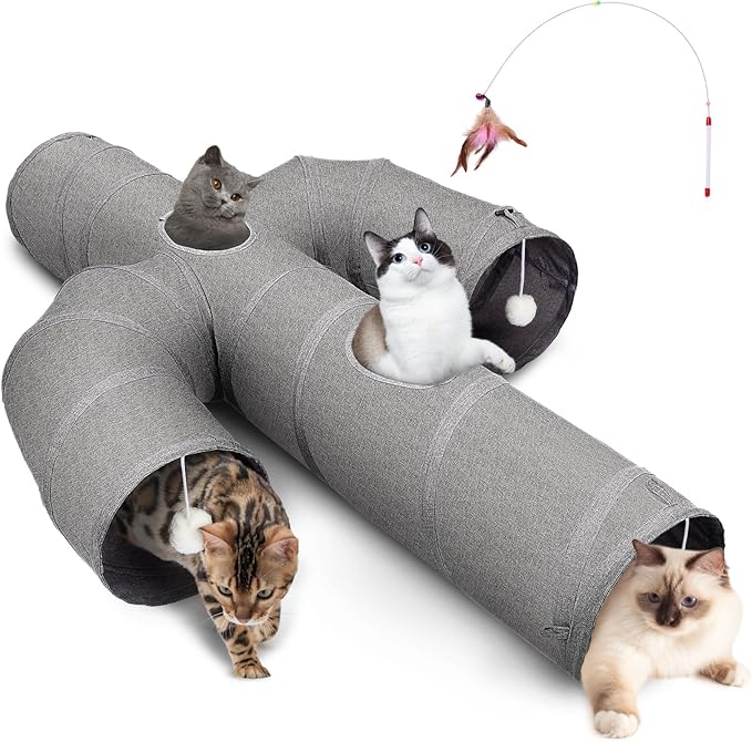 Ownpets 12 inch Diameter Cat Tunnel, Cactus Shape Collapsible Cat Tunnels, Large Sturdy Oxford Fabric Cat Tunnel Toy