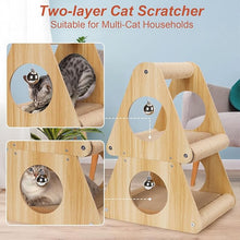 Load image into Gallery viewer, Ownpets Cat Scratcher Cat House, 2 in 1 Cat Scratching Post, Double Layer Triangular Shape Cat Scratching Board with Ball Toys for Indoor
