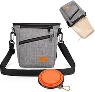 Ownpets Dog Training Pouch Pet Treat Training Pouch with Collapsible Bowl, Shoulder Strap & Waist Strap, Walking Fanny Pack for Dog Training Grey