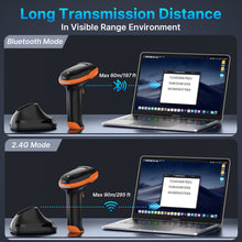 Load image into Gallery viewer, Bluetooth &amp; 2.4GHz Wireless Barcode Scanner with Battery Indicator, Replaceable Battery, 2D/1D QR Code Reader
