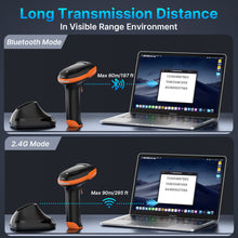 Load image into Gallery viewer, Bluetooth &amp; 2.4GHz Wireless Barcode Scanner–Perfect for Retail 2D/1D QR Code Reader
