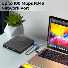 Load image into Gallery viewer, AGPtEK 7 in 1 External CD/DVD Drive for Laptop, USB 3.0 Slim DVD Burner with Ethernet Adapter, USB Ports and TF/SD Card Slots, CD/DVD Player Reader/Writer for Laptop, PC, MacBook, Windows Linux Mac OS
