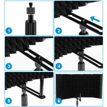 Load image into Gallery viewer, HAKUTA Microphone Isolation Shield with Stand and Pop Filter, High-Density Absorbent Foam to Filter Vocal for Studio, Broadcasting
