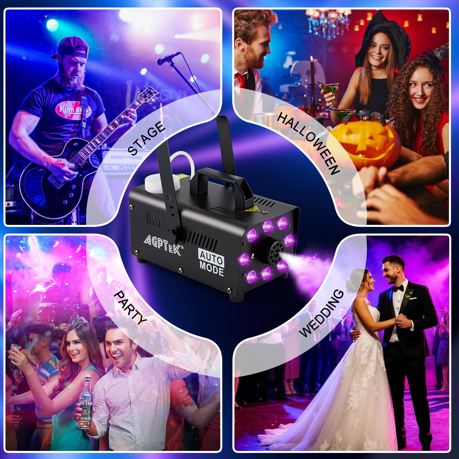 Smoke Machine, Fog Machine with 13 Colorful LED Lights Effect, 500W an ...