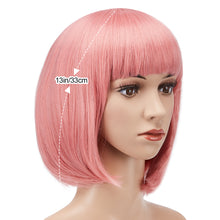 Load image into Gallery viewer, AGPtEK 13&quot; Heat Resistant Straight Short Bob Hair Wigs with Flat Bangs for Women Cosplay Daily Party, Pink
