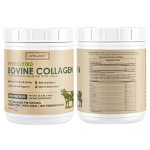 Load image into Gallery viewer, Livinganic Hydrolyzed Bovine Collagen,15.9oz Types I &amp; III, Grass-Fed, Pasture-Raised Protein, Zero Sugar Supplement for Healthy Skin, Nails, Bones &amp; Joints Unflavored 41 Servings

