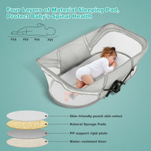 Load image into Gallery viewer, Travel Baby Bassinet Portable Baby Bed for Newborn Infants Folding Bedside Bed Crib with Mosquito Net Canopy Grey
