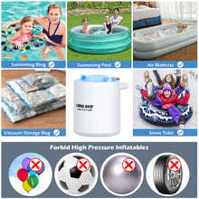 Load image into Gallery viewer, CAMULAND Portable Mini Air Pump for Inflatable with 1300mAh Battery USB Rechargeable Camping Light 5 Nozzles for Air Mattress, Pool Floats,Vacuum Storage Bag
