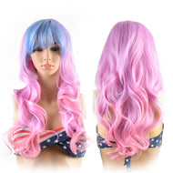 AGPtEK Long Full Curly Wavy Multi-Color Lolita Halloween Wigs with Wig Cap Comb and Rubber Band for Women Cosplay Costume Party, Light Blue/ Pink