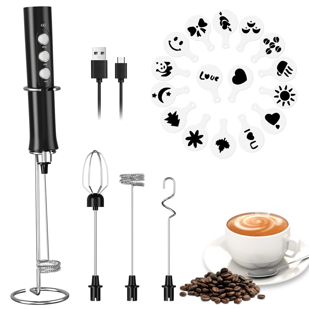 Rechargeable Milk Frother, 1200mah Electric Foam Maker With Metal Frother Stander For Coffee Latte Cappuccino Cake Egg Hot Chocolate