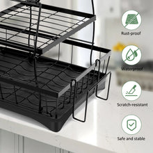 Load image into Gallery viewer, Dish Drying Rack, Dish Rack, Dish Racks for Kitchen Counter, Dish Drainer, Cup Holder for Dishes, Knives, Spoons, Forks, Removable Utensil Holder, with Drainboard and Swivel Water Outlet (Black, 3 Tier)
