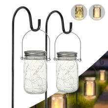 Load image into Gallery viewer, 4Pcs Solar Mason Jar Lid Lights+2x Shepherd Hooks-Hanging Lanterns+2x Mason Jars, Perfect Patio Garden Wedding Pathway Outdoor LED Lights, No Wiring Required (2-Pack)
