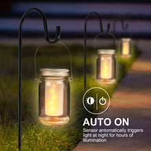 Load image into Gallery viewer, 4Pcs Solar Mason Jar Lid Lights+2x Shepherd Hooks-Hanging Lanterns+2x Mason Jars, Perfect Patio Garden Wedding Pathway Outdoor LED Lights, No Wiring Required (2-Pack)
