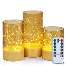 Load image into Gallery viewer, 3PCS Acrylic Shell Pillar LED Candles Featuring 13-Key Remote Timer, Battery Operated for Home, Wedding and Party Decor, Gold
