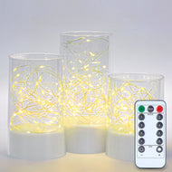 3PCS Acrylic Shell Pillar LED Candles Featuring 13-Key Remote Timer, Battery Operated for Home, Wedding and Party Decor, White