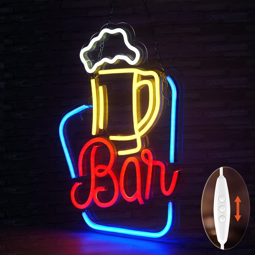 FITNATE Neon Bar Sign, Beer Neon Sign for Wall Decor, Brightness Adjustable LED Neon Light Sign USB Powered