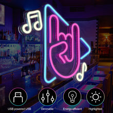 Load image into Gallery viewer, FITNATE Music Neon Sign Brightness Adjustable Music LED Light Sign USB Powered for Bedroom, Music Studio, Game Room, Club, Bar, Party Decor
