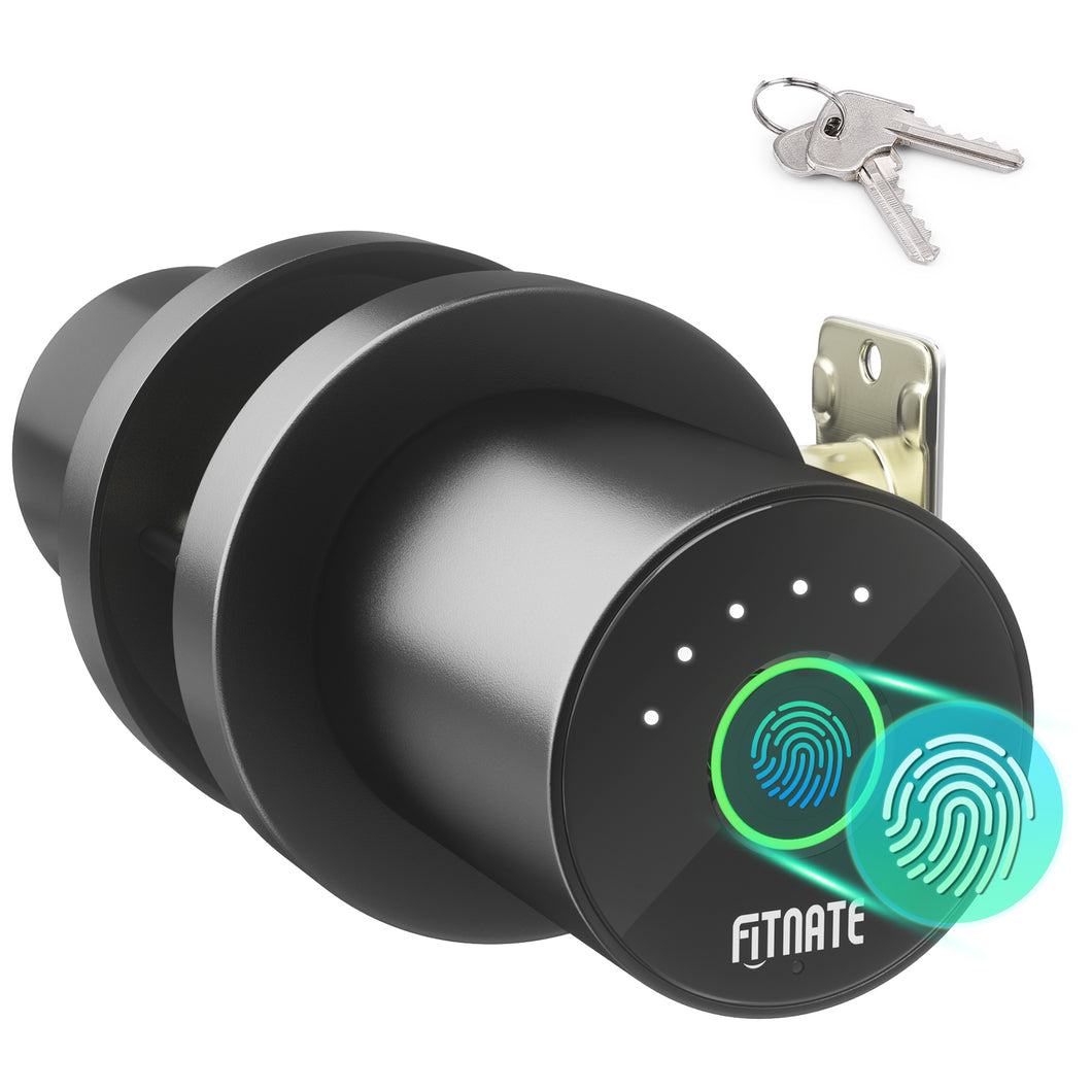 FITNATE Smart Door Knob Biometric Door Lock with App Control for Bedroom, Apartment, Hotel, Office, Matte Black