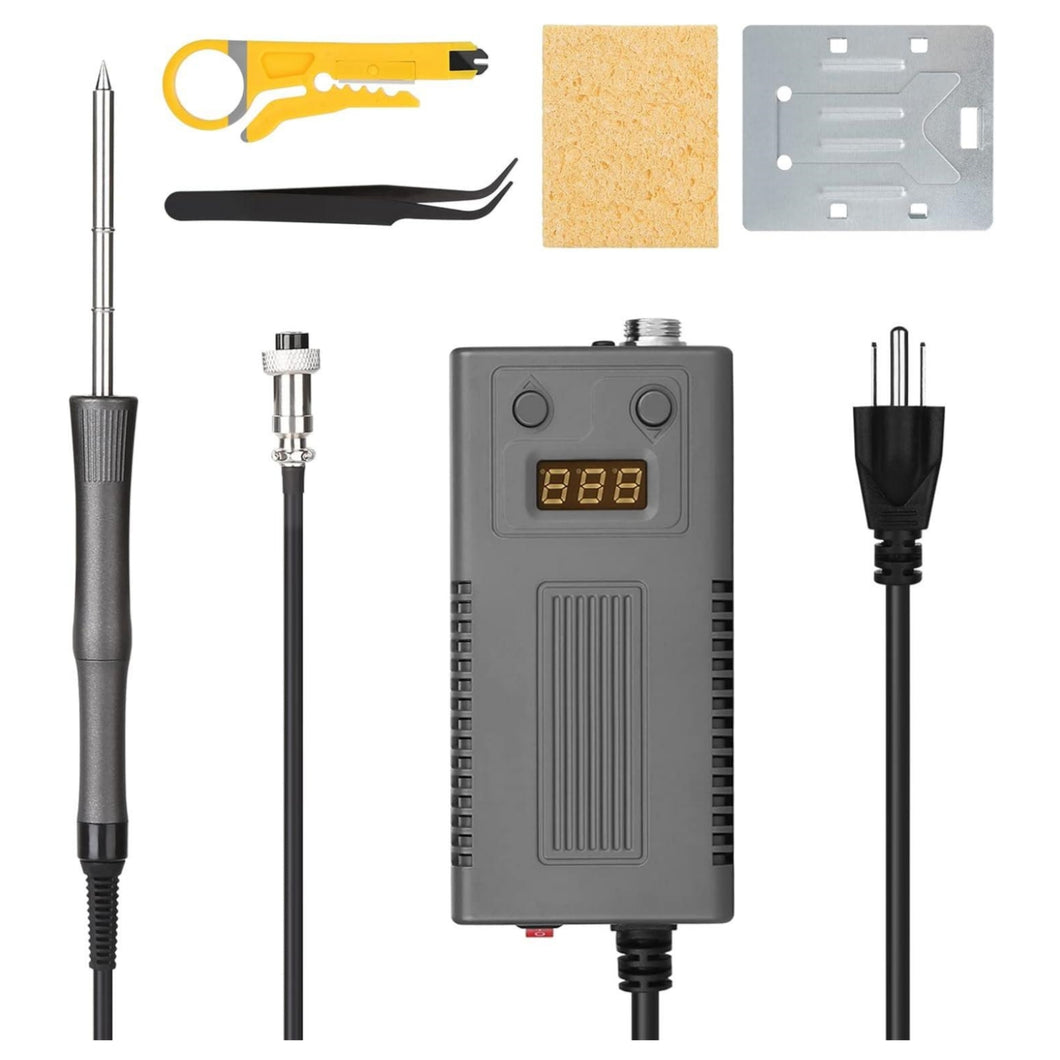 50W Welding Soldering Iron with Thermostatic Digital-Controlled ESD soldering station,50 W Temperature Adjustable 180-450℃/356-842℉ with 1 Portable Stand, 1 Tweezers, 1 Wire Stripper & 1 Sponge