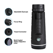 Load image into Gallery viewer, Monocular Telescope, Outlife 40X60 BAK4 Prism &amp; FMC, HD Night Vision with Phone Clip and Tripod for Bird Watching, Car Racing,Horse Racing, Hiking, Boating and Sightseeing
