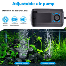 Load image into Gallery viewer, Aquarium Air Pump, Adjustable Air Pump with Dual Outlet, Air Stones &amp; Silicone Tubes, Low Noise Fish Tank Oxygen Pump for Aquariums, Fish Tanks, Seafood Ponds
