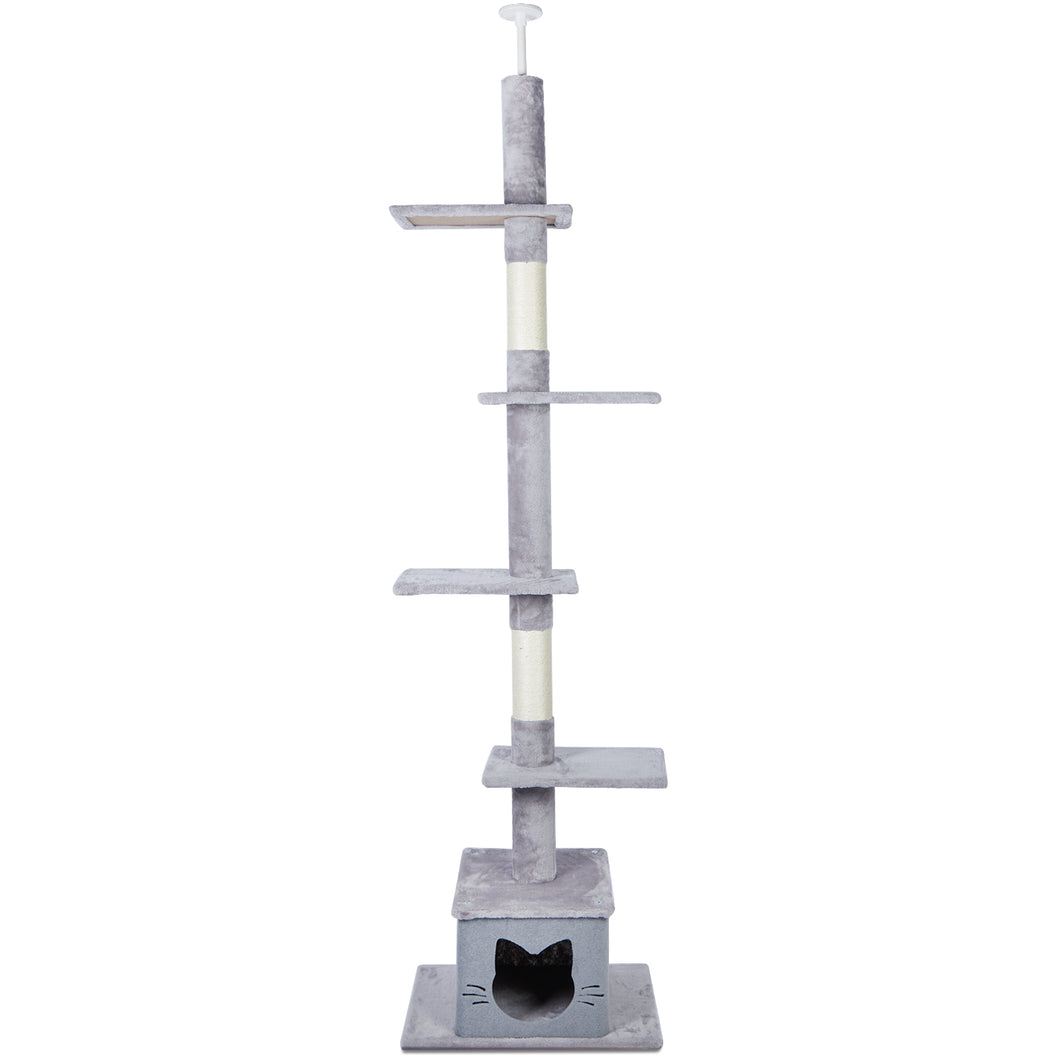 Ownpets Floor to Ceiling Cat Tree 6 Tiers Cat Tower Fit for 7-9 Feet Ceiling with Cat Condo and Sisal Post Scratcher for Indoor Grey Adjustable Height [90-108Inches=229-275cm]