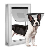 Ownpets Aluminum Pet Door Dog Door with Magnetic Flap and Lockable Sliding Panel Up to 40lbs Silver Size M
