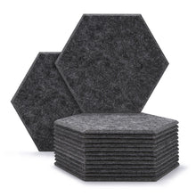 Load image into Gallery viewer, 12 Packs Acoustic Absorption Panels, AGPTEK 11.8 x 10.2 x 0.35 Inches Hexagon Absorption Panel, Acoustic Soundproofing Insulation Panel Tiles, Great for Wall Decoration and Acoustic Treatment (Dark gray)
