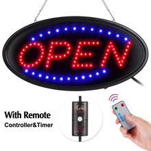 Load image into Gallery viewer, LED Open Sign, 19x10inches(Update Version) Business Open Sign Advertisement Board Electric Display Sign,With Remote Control&amp;Timing Function,2 Lighting Modes Flashing &amp; Steady, for Business, Walls, Window, Shop, Bar, Hotel
