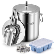 Stainless Steel Ice Bucket Set [2L] with Strainer, Ice Shovel and Ice Tray - Double Wall Insulated Keep Ice Frozen Longer - Ideal for Cocktail Bar, Parties, Chilling Wine, Champagne