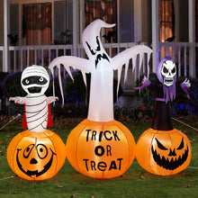 Load image into Gallery viewer, 5.9FT Halloween Inflatable Decorations, CAMULAND Halloween Inflatable Built-in LED Pumpkin Lights Blow Up Yard Decoration with Mummy, White Ghost and Death, Ideal for Garden, Yards and Lawns
