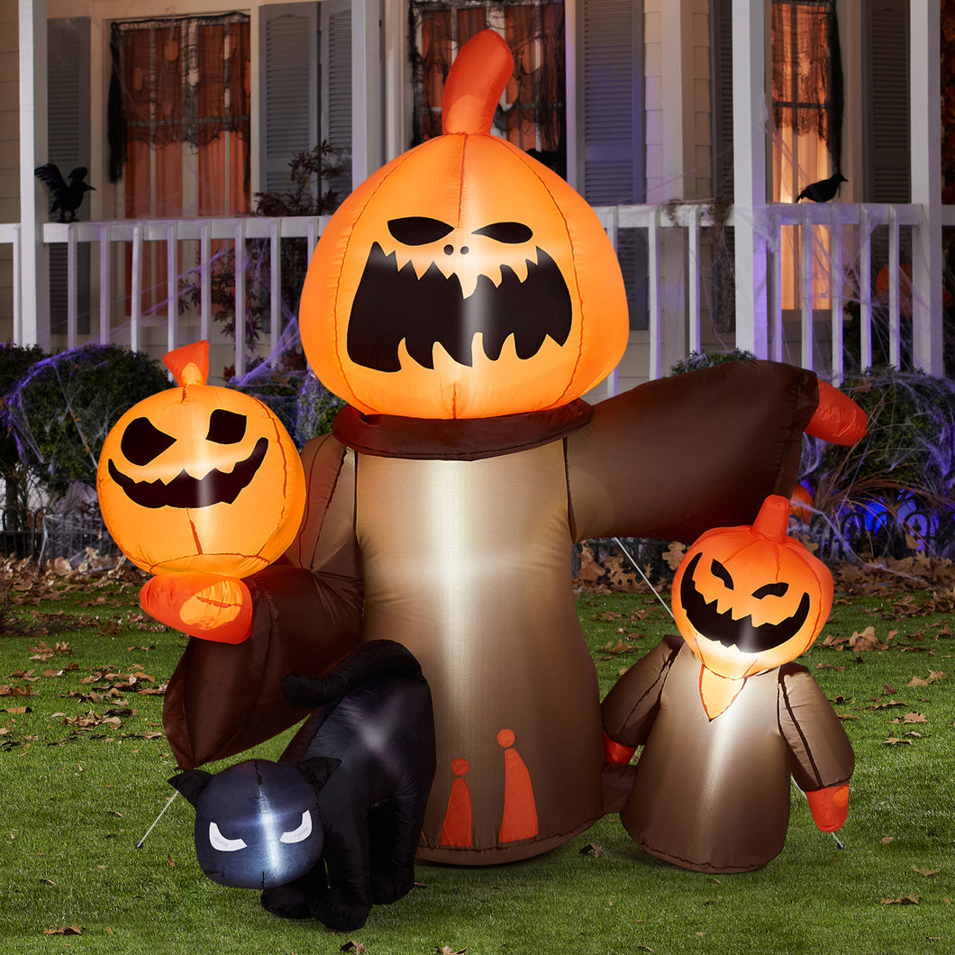 5FT Inflatable Halloween Decorations, CAMULAND Halloween inflatable Pumpkin with Cats, Built-in LED Lights, Ropes, Inflatable LED Lights Blow Up outdoor Decor for Yard, Gardens and Lawns